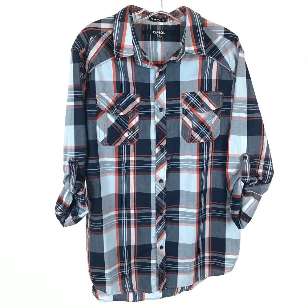 Size Large Carbon Roll Tab Sleeve Plaid Shirt